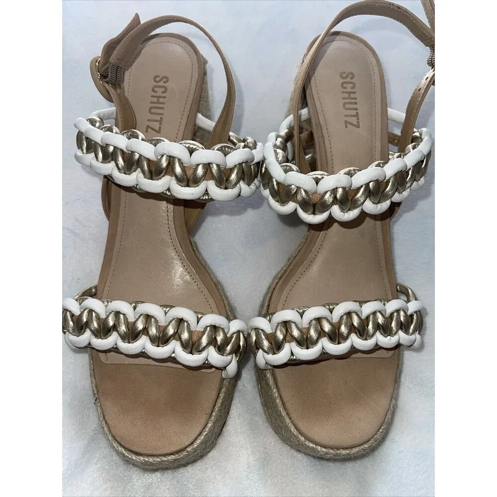Schutz Juliet Platform Woven Leather & Suede Sandals Heels Sz 10.5
